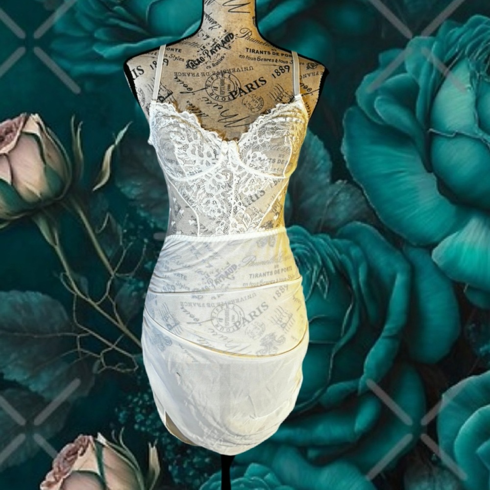 Lace Bodice White Slip Dress - Sheer Lace Camisole Slip
